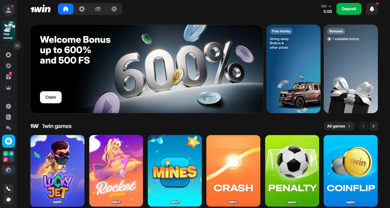 1win Interface de jeu et paris sportifs